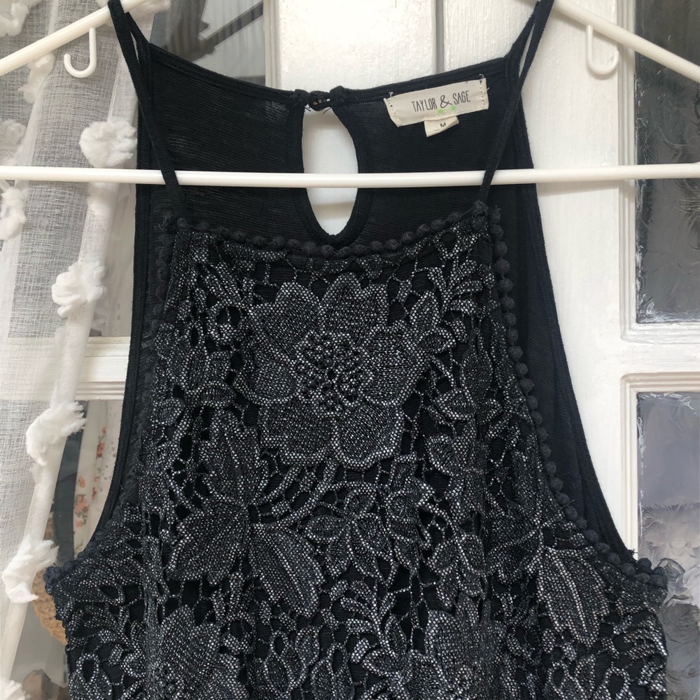Cute floral black tank top